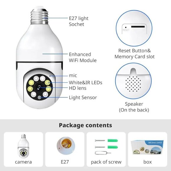 Light Bulb Security Camera 5GHz 1080P Wireless Outdoor Indoor 360° Night Vision - Picture 1 of 12
